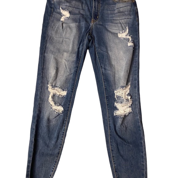 Kancan frayed hem distressed skinny stretch denim jeans size 9/28 - Picture 6 of 15